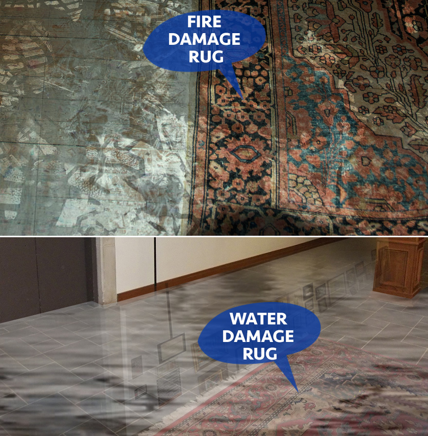 Fire and water damaged rugs