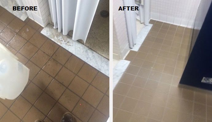 Collage showcasing before and after of floor water damage restoration