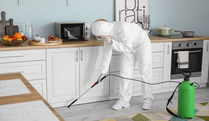 Technician sanitizing