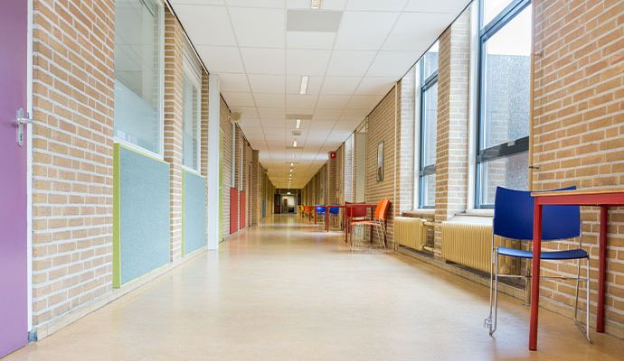 Well-maintained clean and shiny school corridor