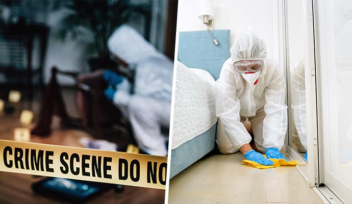 Collage of crime scene area and blood cleanup service Collage of crime scene area and blood cleanup service