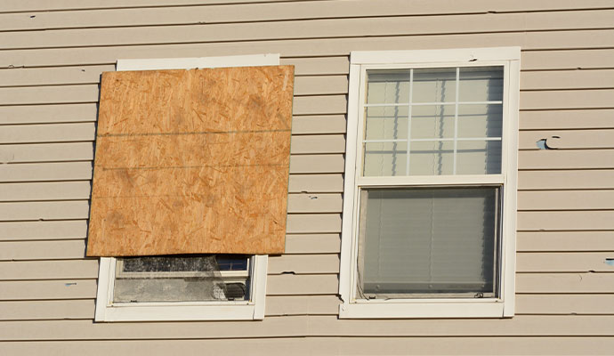 Boarded up house