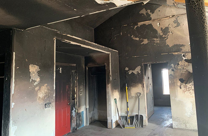 Fire damaged room