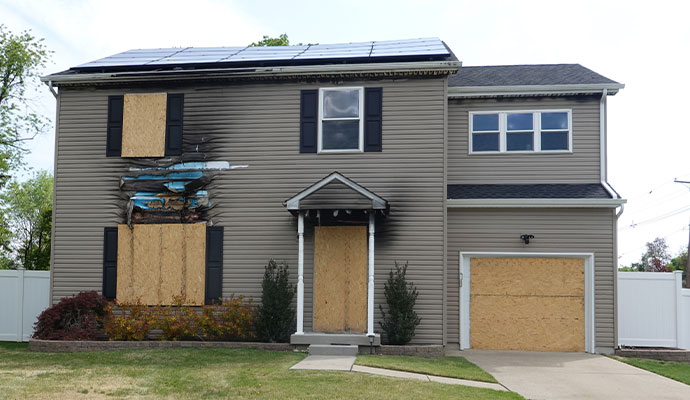 Fire-damaged residential house