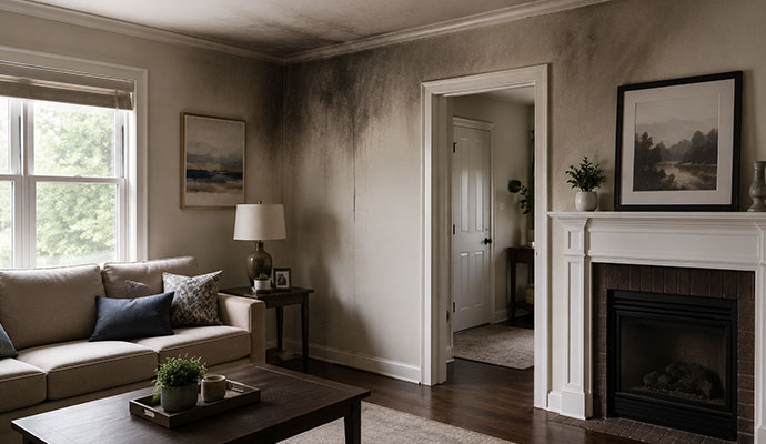Fire damaged residential house