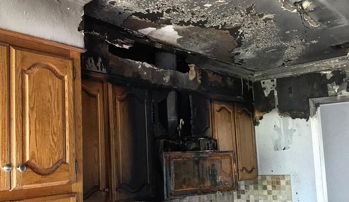 Smoke on the burned ceiling