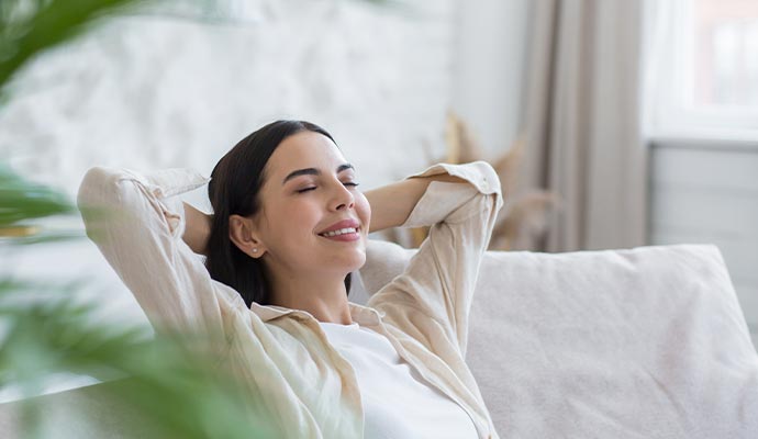 Woman relaxing fresh environment