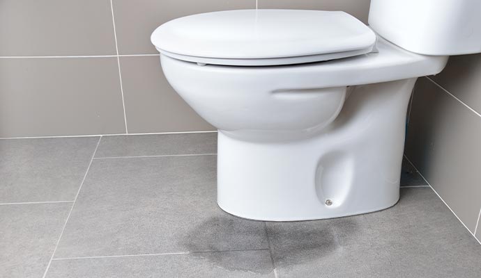 Bathroom floor flooded due to leaking toilet