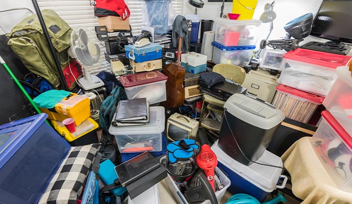 Residential hoarding scene before professional cleanup services