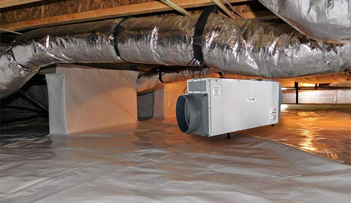 Installed dehumidifier in crawl space