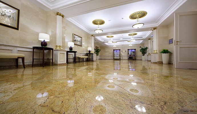 Luxurious lobby with polished granite floor