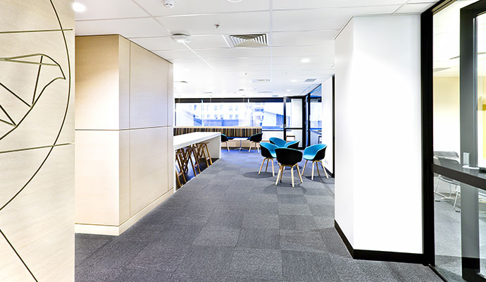 Modern office interior with grey carpet flooring