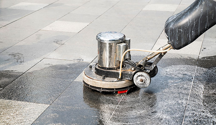 Professional floor scrubbing machine cleaning stone tiles