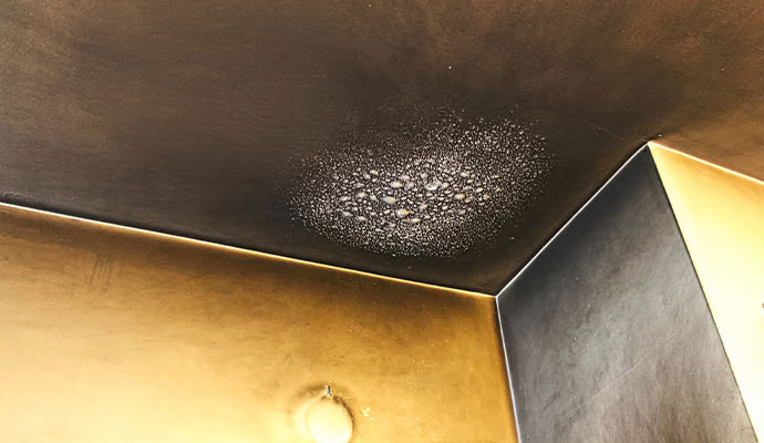 Smoke and soot damage on the ceiling