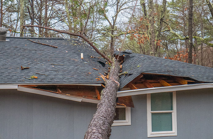 Wind damaged house