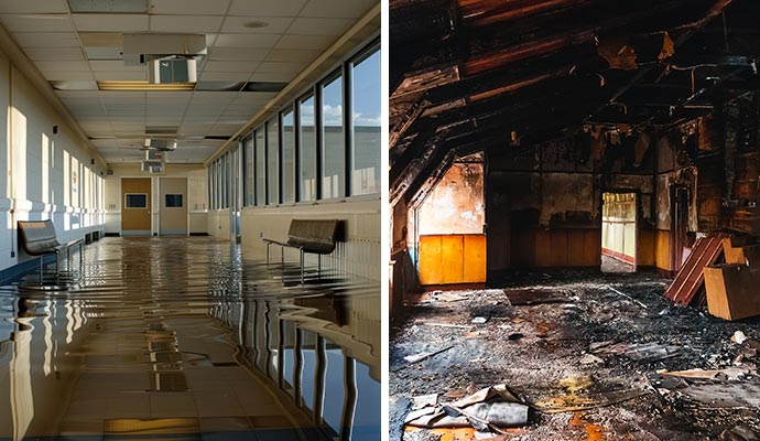 Water and fire damaged healthcare facility