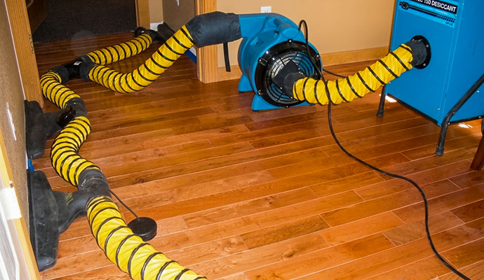 Water damage restoration drying equipment with yellow ducting