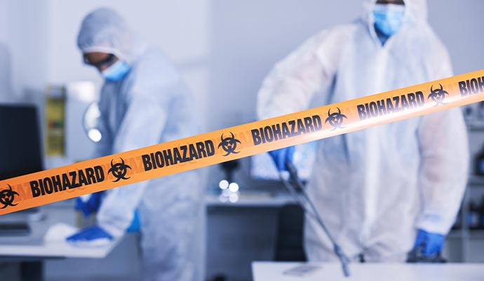 Professional team cleaning biohazard