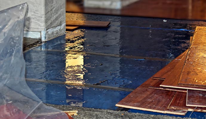 Severely water-damaged floor.
