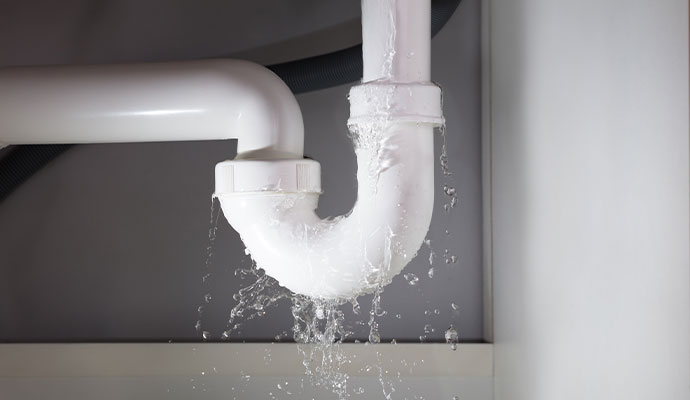 Water leaking from white p trap drain pipe joint