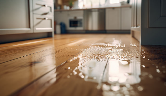 Water on kitchen floor from plumbing leak